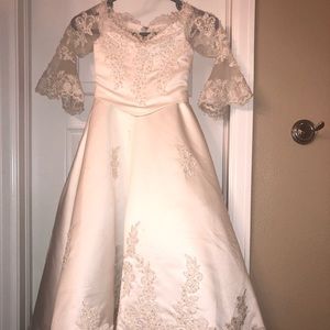 White sequine and lace flower girl dress